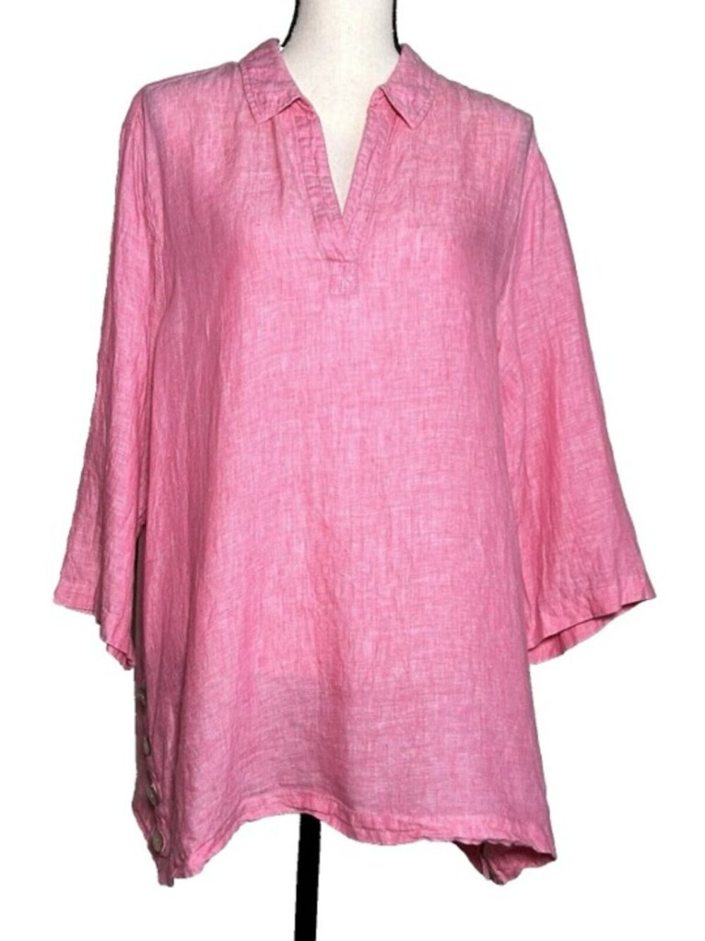 Sigrid Olsen Linen Pink Tunic Top 1X Popover V-Neck Lagenlook Beach Coastal Boho